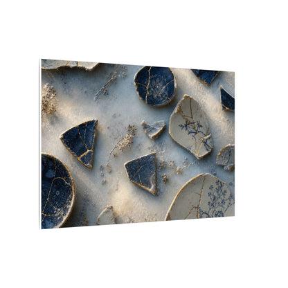 Broken Pottery Canvas Art | Winter Kintsugi Gold Vein Art