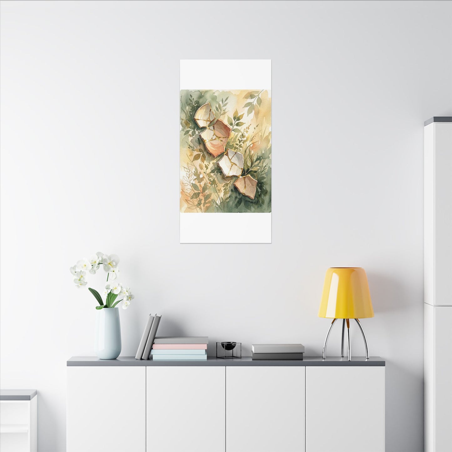 Japandi Broken Pottery in Golden Hour | Watercolor Canvas Art