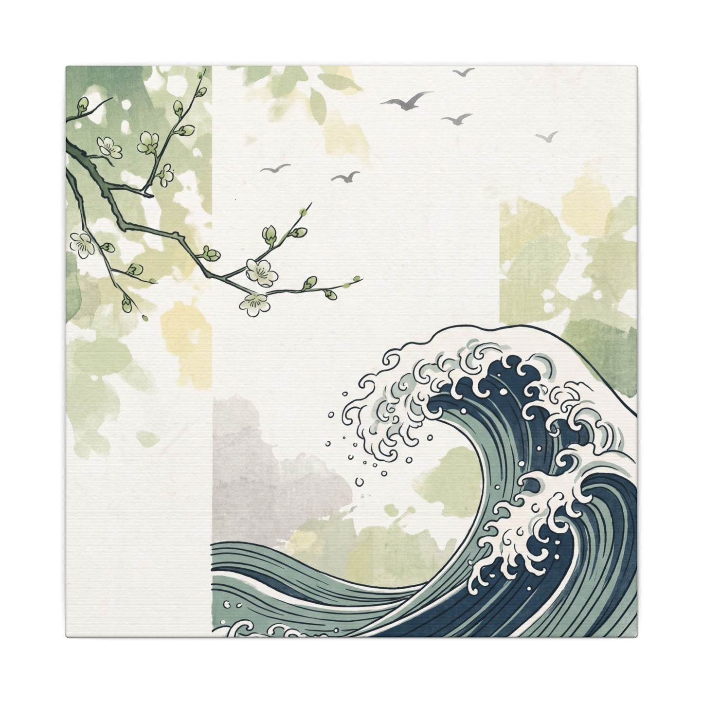 Spring Ocean Wave Ukiyo E Inspired Canvas Art | Serene Decor