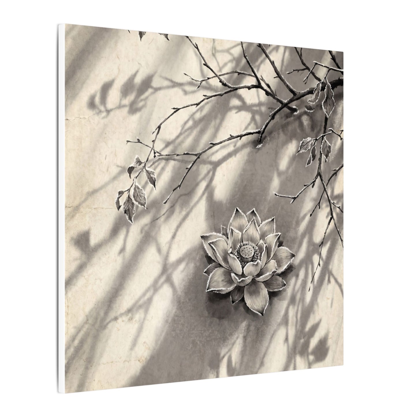 Winter Lotus Flower Sumi E Canvas Art | Contemplative Decor