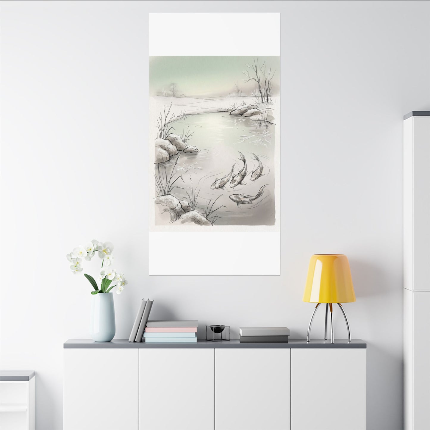 Koi Pond Minimal Line Canvas Art | Cozy Japandi Art