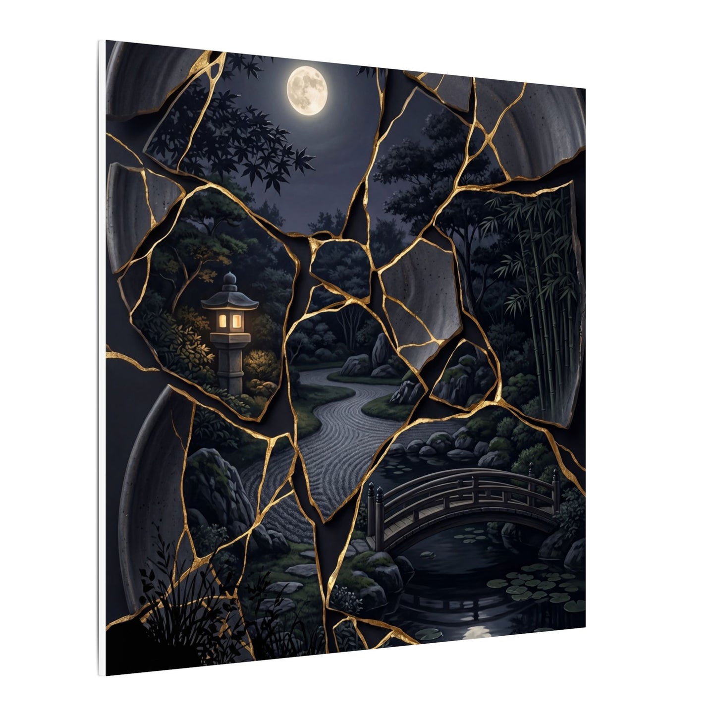 Kintsugi Moonlit Garden in Golden Hour | Gold Repair Canvas Art