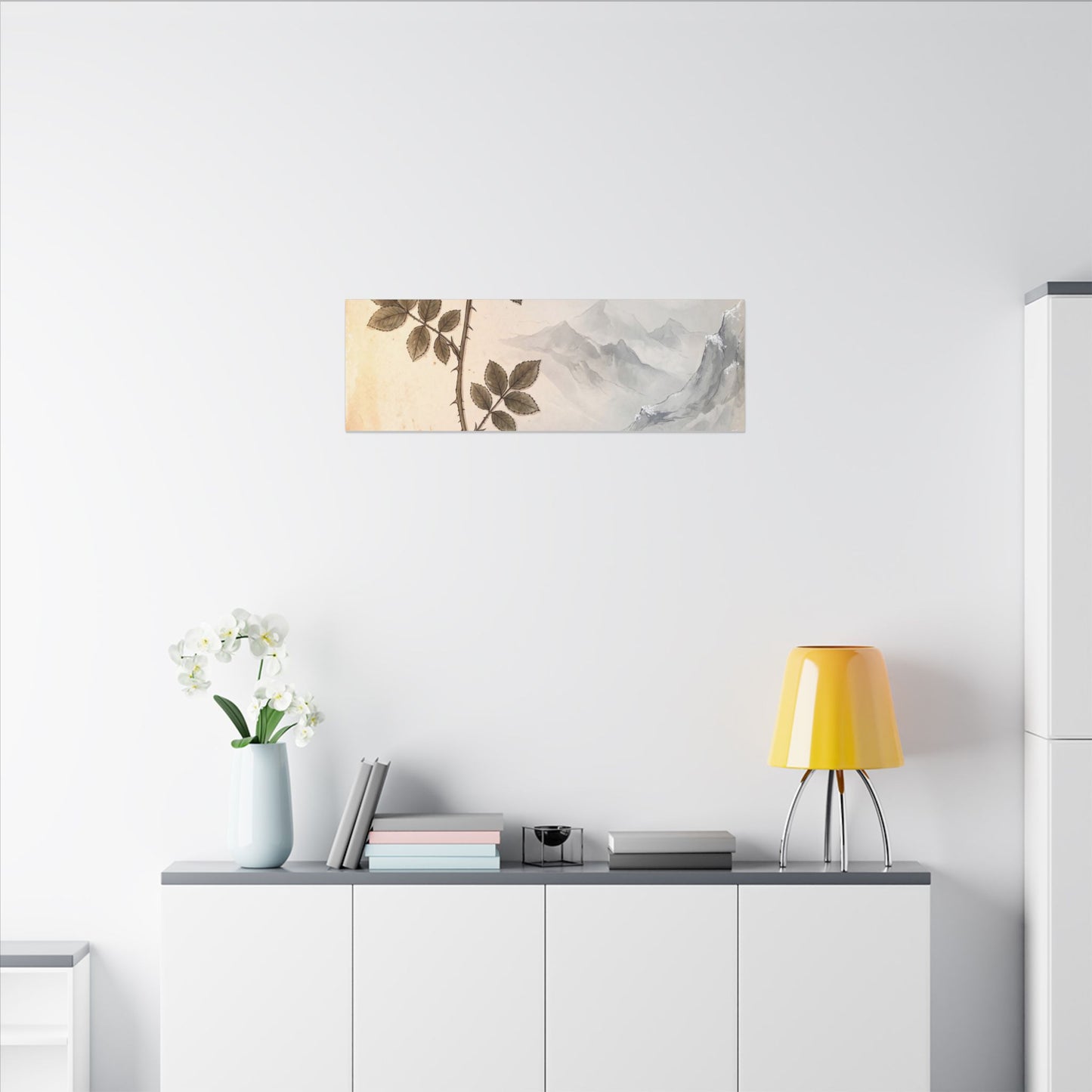 Winter Mountain Mist Herbarium Canvas Art | Earthy Decor