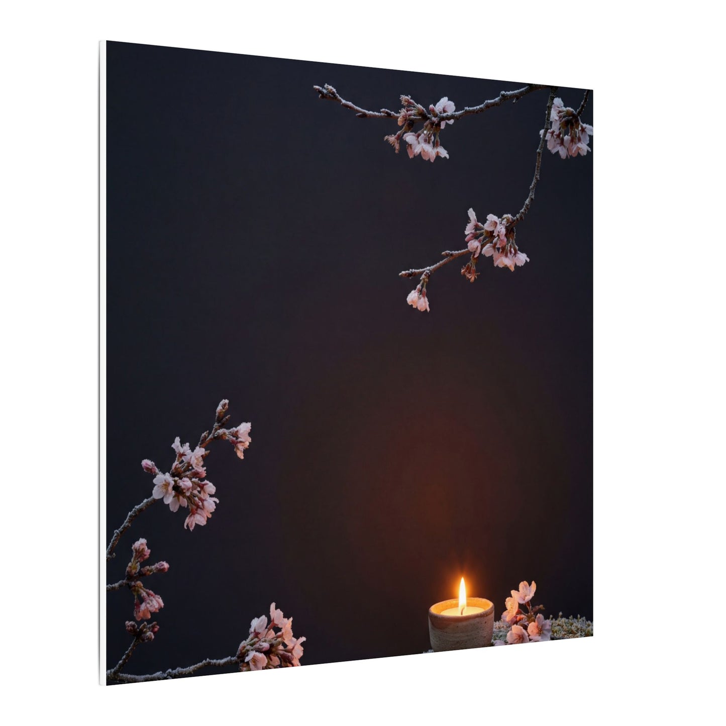 Dark Japandi Cherry Blossom in Candlelight | Moody Minimal Canvas Art