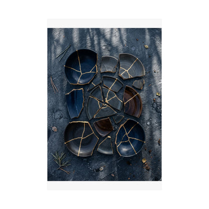 Broken Pottery Wall Art Print | Winter Dark Japandi Shadow Zen Art