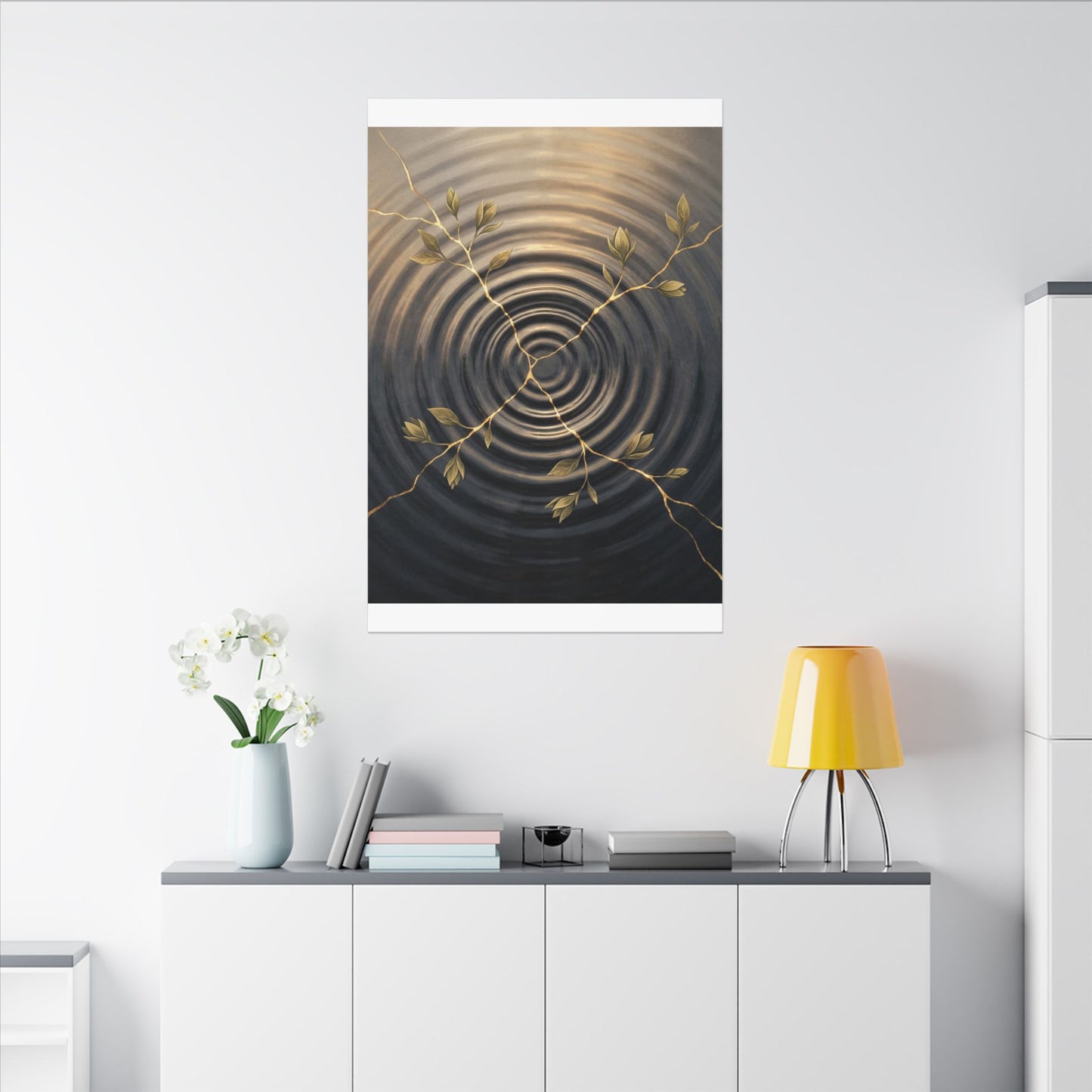 Kanso Water Ripple Canvas Art - Kintsugi Gold Vein