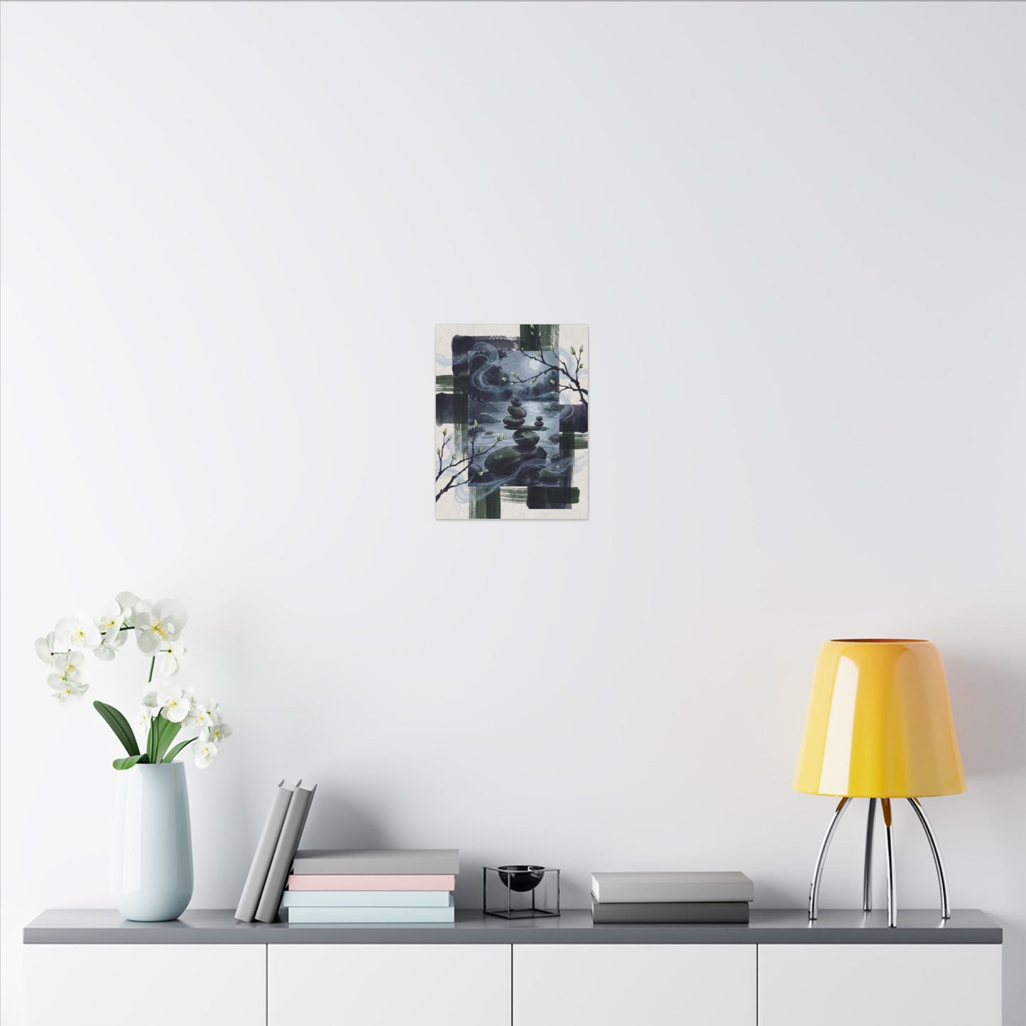 Moonlight River Stones Canvas Art - Zen Shibui