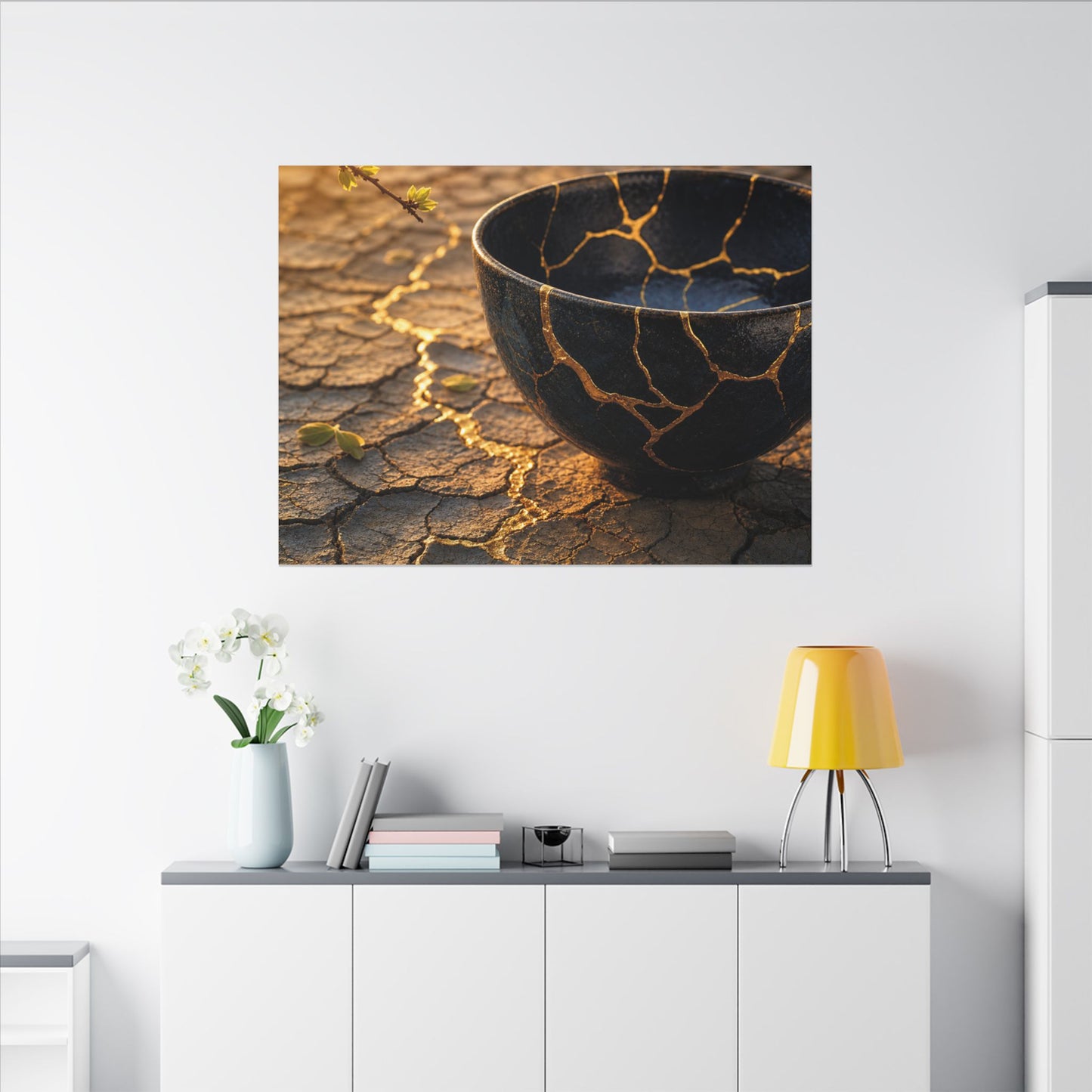 Golden Hour Cracked Earth Canvas Art - Kintsugi Fukinsei