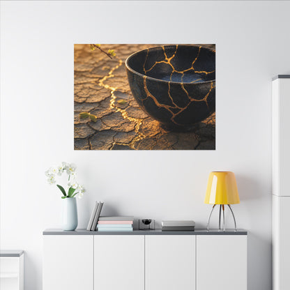 Golden Hour Cracked Earth Canvas Art - Kintsugi Fukinsei