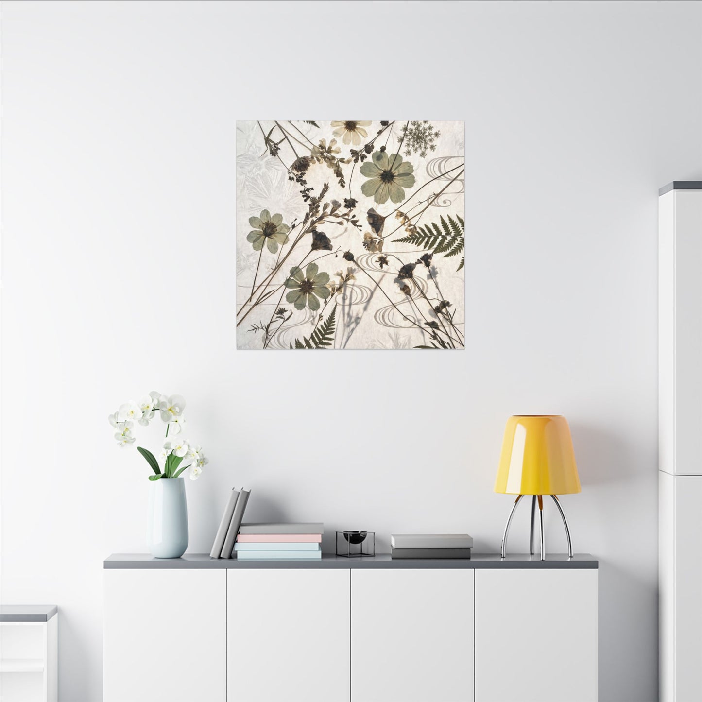 Japandi Dried Flowers in Golden Hour | Japanese Pattern Canvas Art