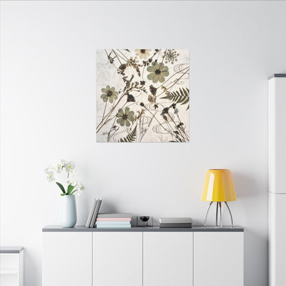 Japandi Dried Flowers in Golden Hour | Japanese Pattern Canvas Art