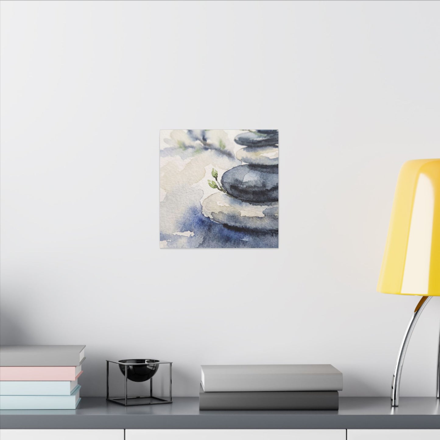 River Stones Watercolor Canvas Art | Cozy Japandi Art