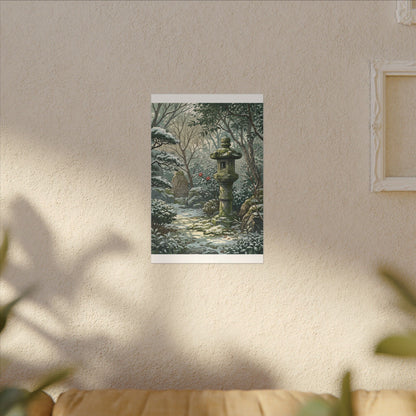 Stone Lantern Winter Canvas Art | Japandi Warm Design