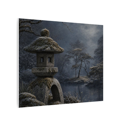 Stone Lantern Canvas Art | Winter Japandi Japanese Pattern Art