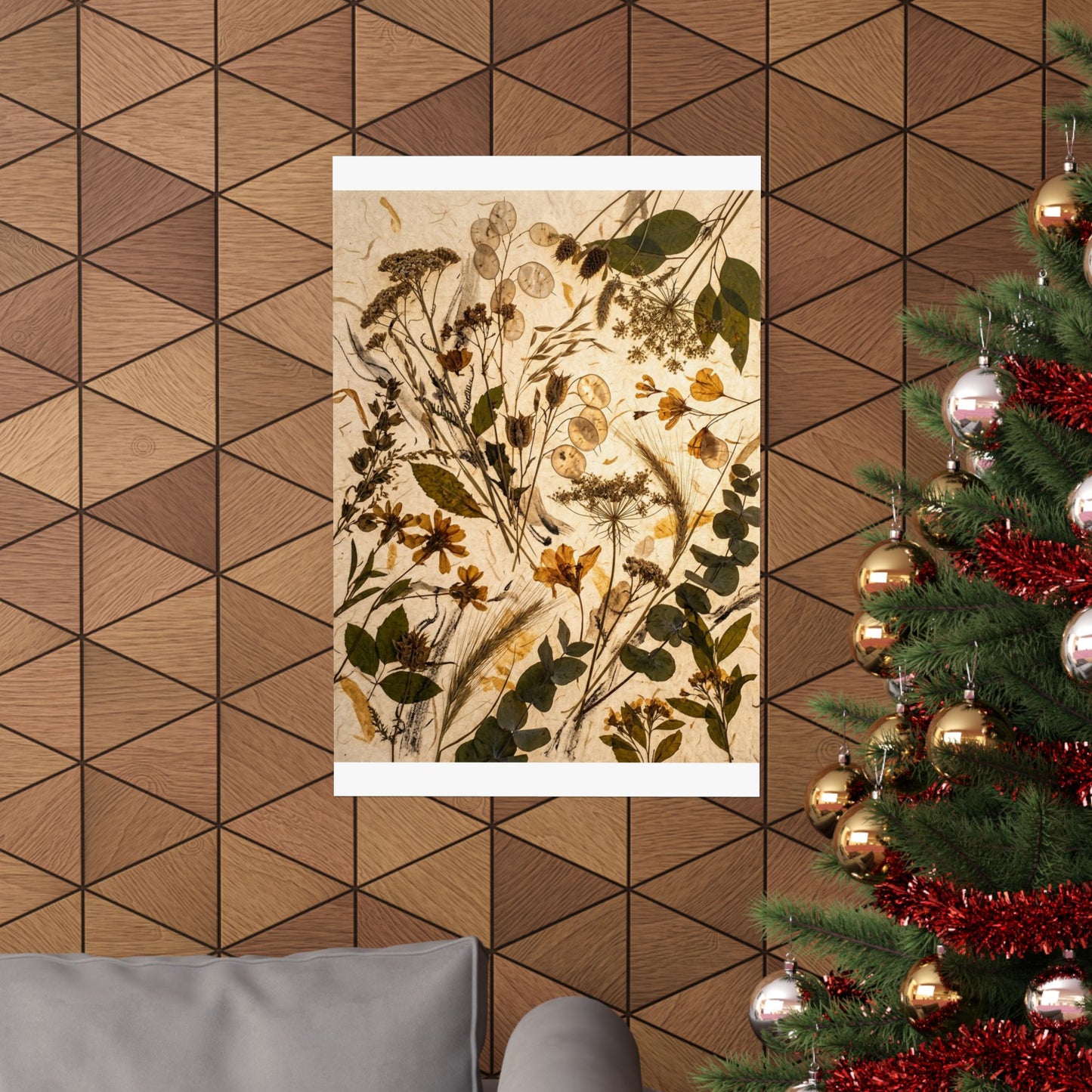 Dried Flowers Japanese Pattern Wall Art Print | Cozy Japandi Art