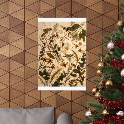 Dried Flowers Japanese Pattern Wall Art Print | Cozy Japandi Art