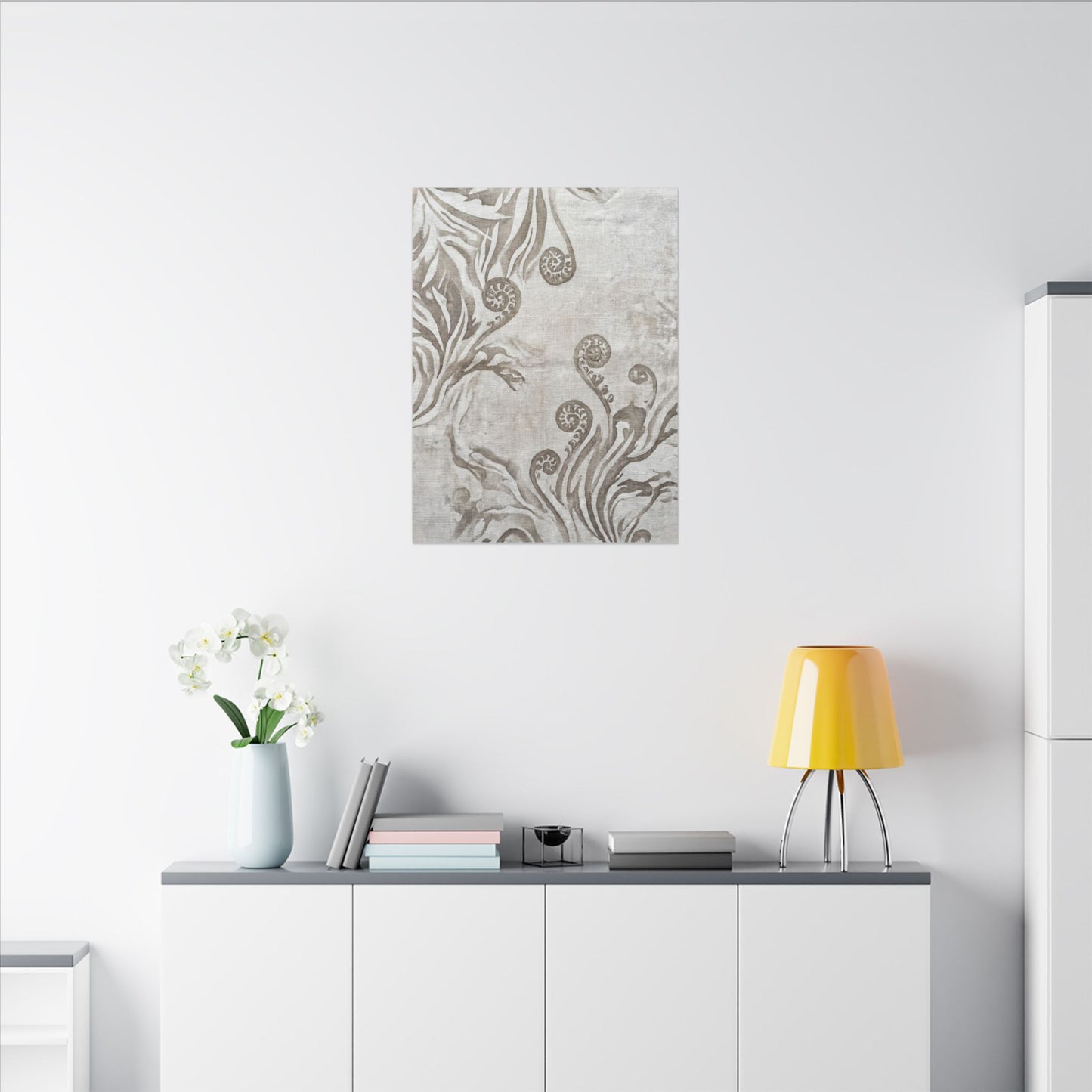 Japandi Fern Unfurling in Overcast | Japanese Pattern Canvas Art