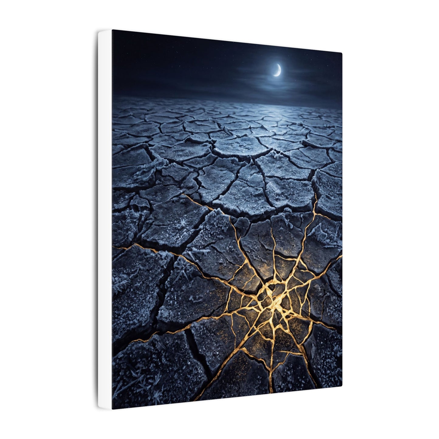 Moonlight Cracked Earth Canvas Art - Kintsugi Mono No Aware