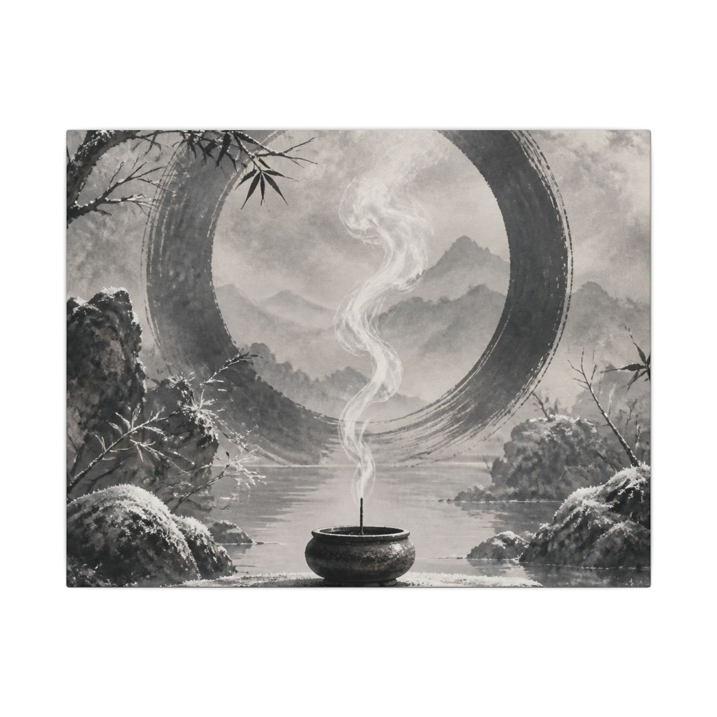 Incense Smoke Canvas Art | Winter Zen Sumi E Art