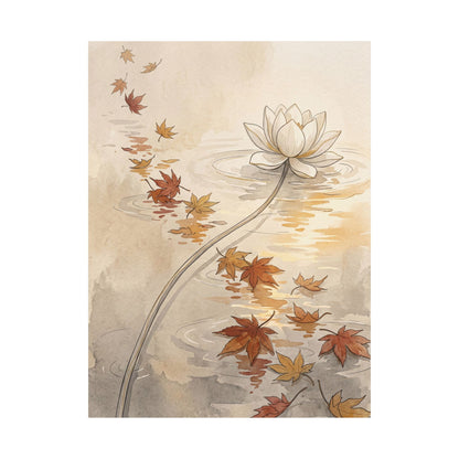 Japandi Lotus Flower in Golden Hour | Minimal Line Wall Art Print