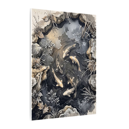 Koi Pond Canvas Art | Winter Japandi Japanese Pattern Art