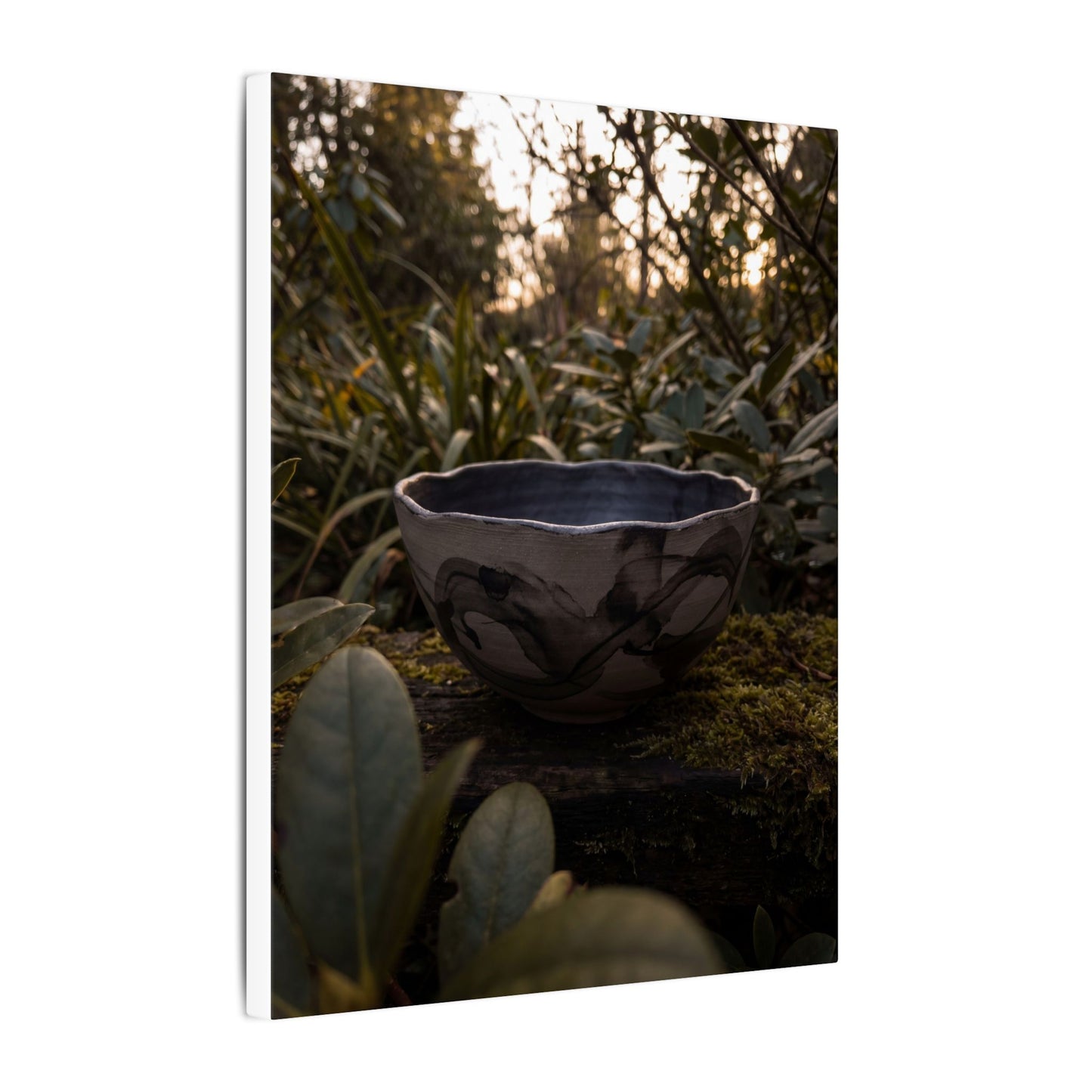Ceramic Bowl Canvas Art | Summer Dark Japandi Charcoal Ink Art