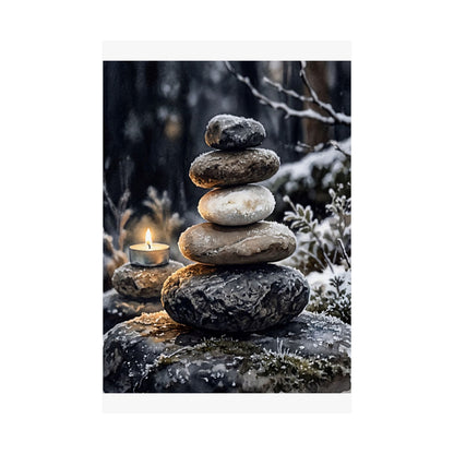 River Stones Wall Art Print | Winter Japandi Watercolor Art