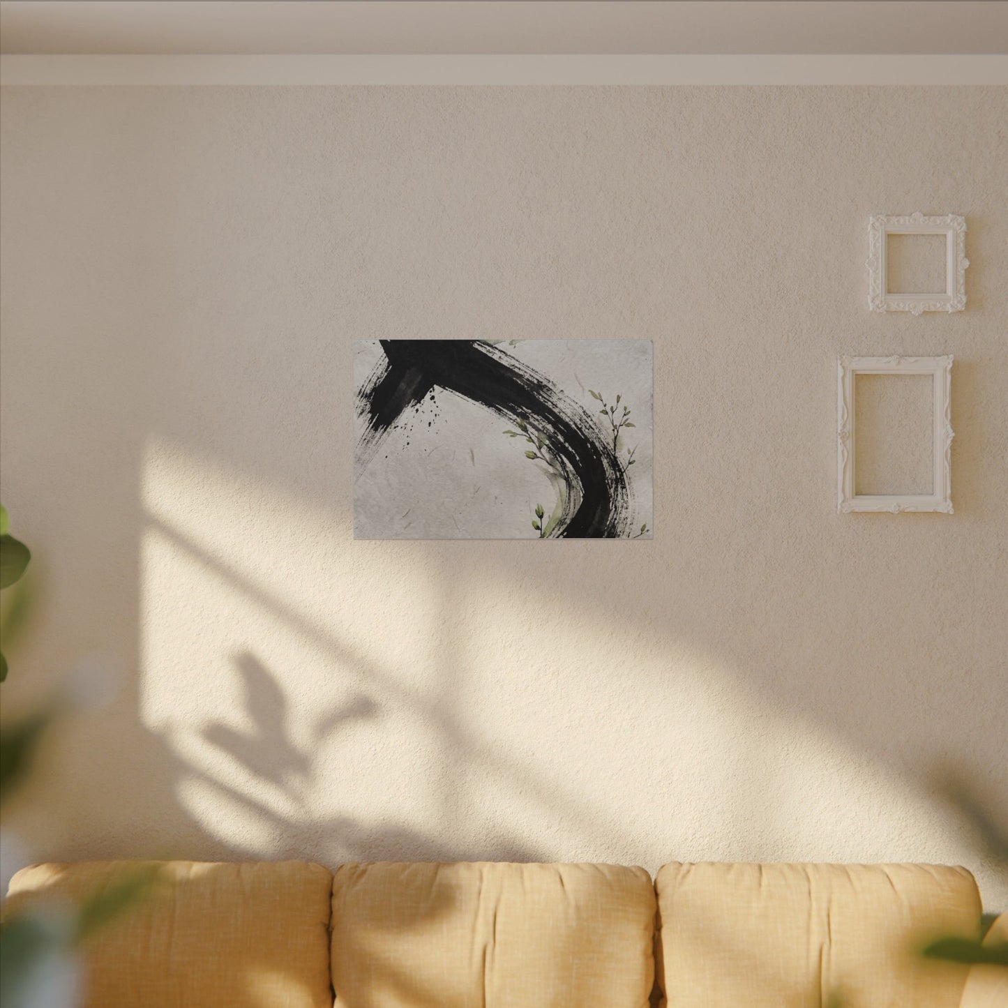 Ink Brushstroke Spring Canvas Art | Dark Japandi Sophisticated Design