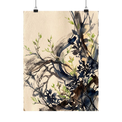 Shadow Play Wall Art Print | Spring Dark Japandi Charcoal Ink Art