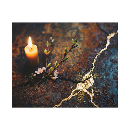 Kintsugi Rust Patina in Candlelight | Gold Repair Canvas Art
