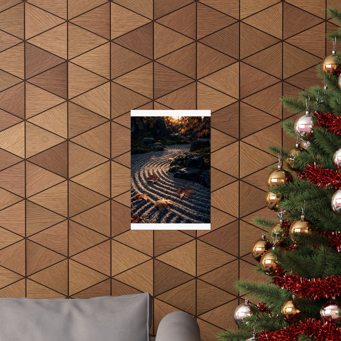 Rock Garden Autumn Wall Art Print | Dark Japandi Atmospheric Design