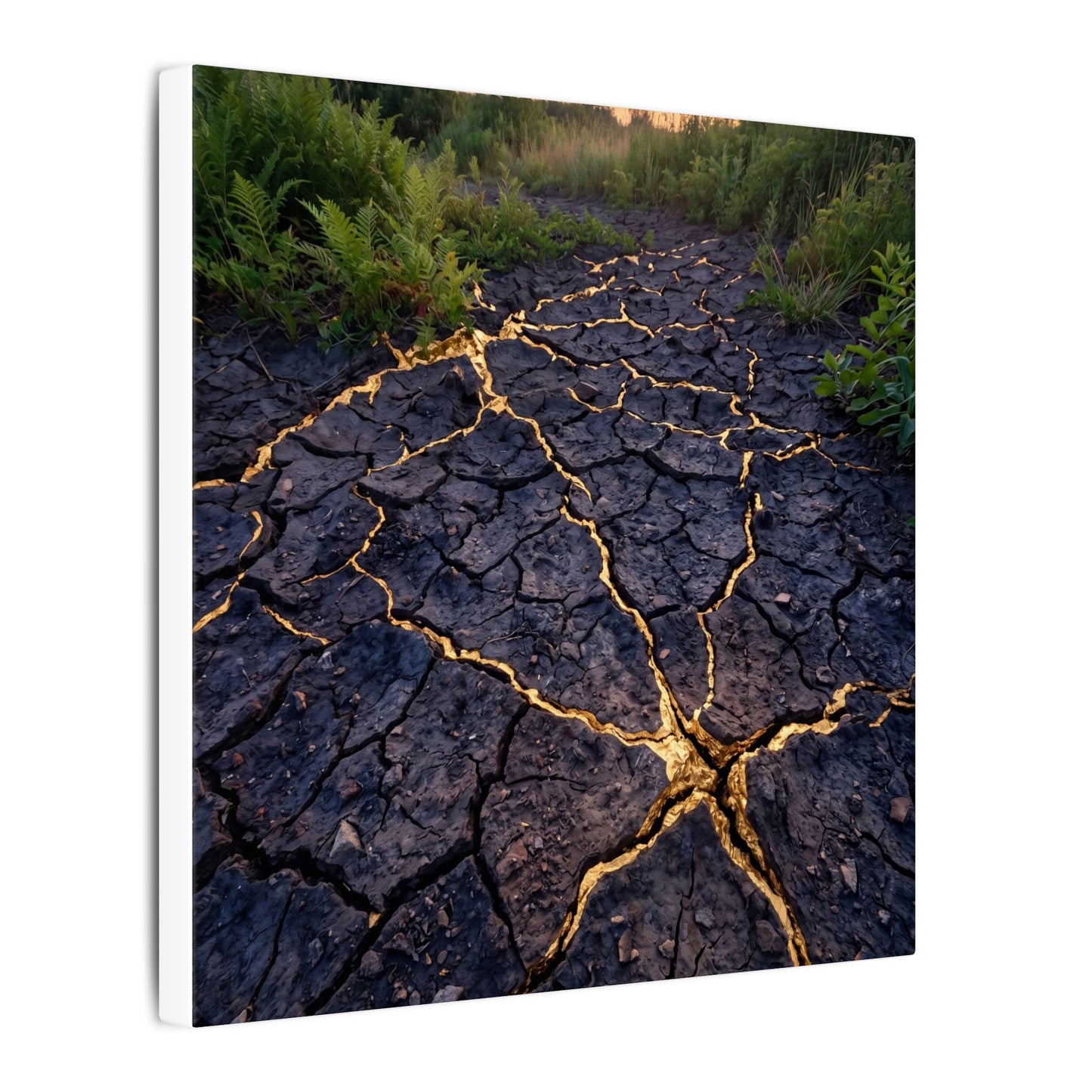 Cracked Earth Canvas Art | Summer Kintsugi Crackle Gold Art