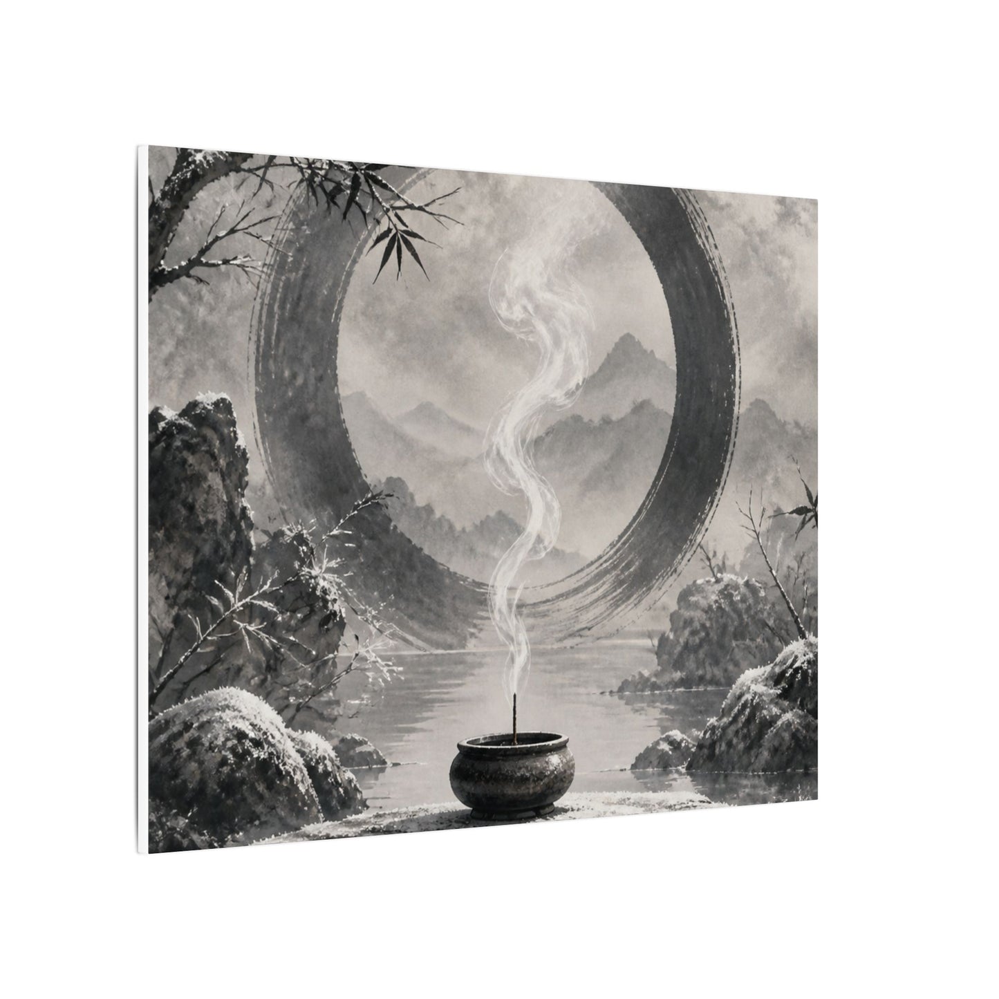 Incense Smoke Canvas Art | Winter Zen Sumi E Art