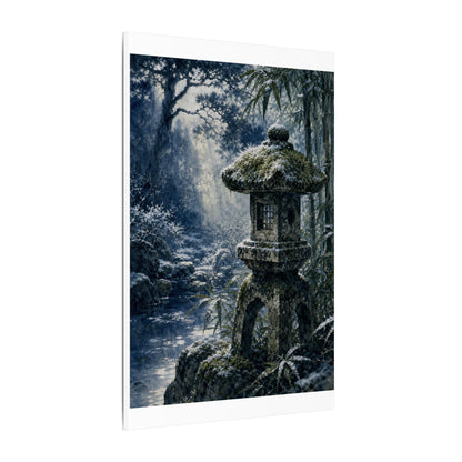 Zen Stone Lantern in Dappled | Sumi E Canvas Art