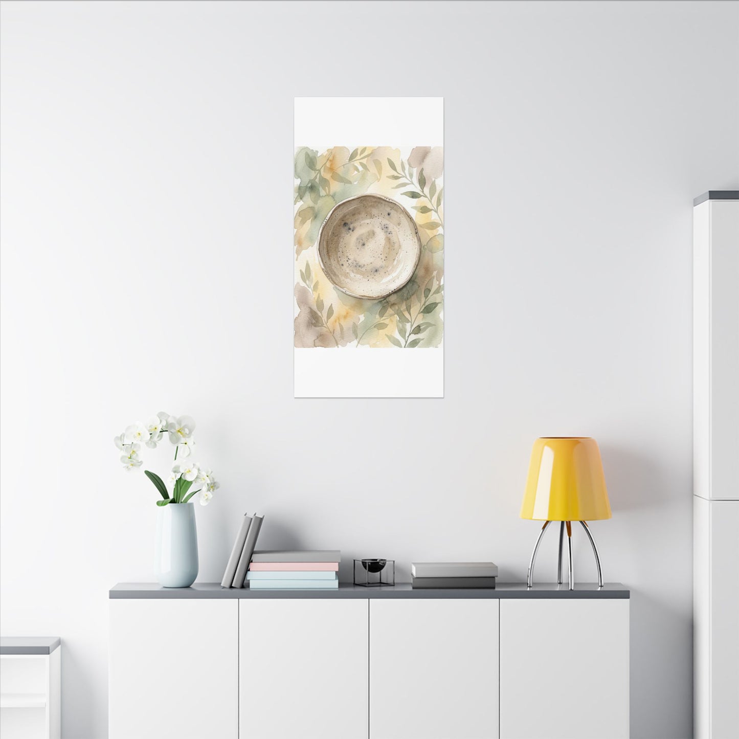 Ceramic Bowl Watercolor Canvas Art | Warm Japandi Art