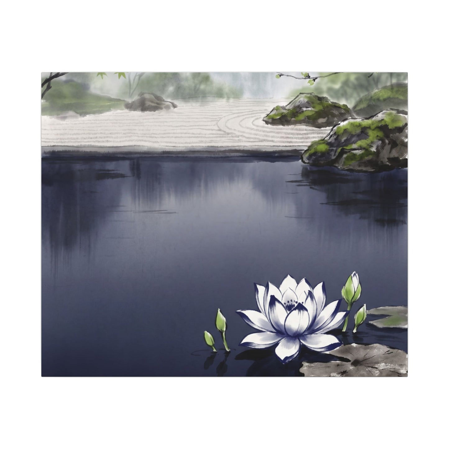 Lotus Flower Karesansui Canvas Art | Tranquil Zen Art