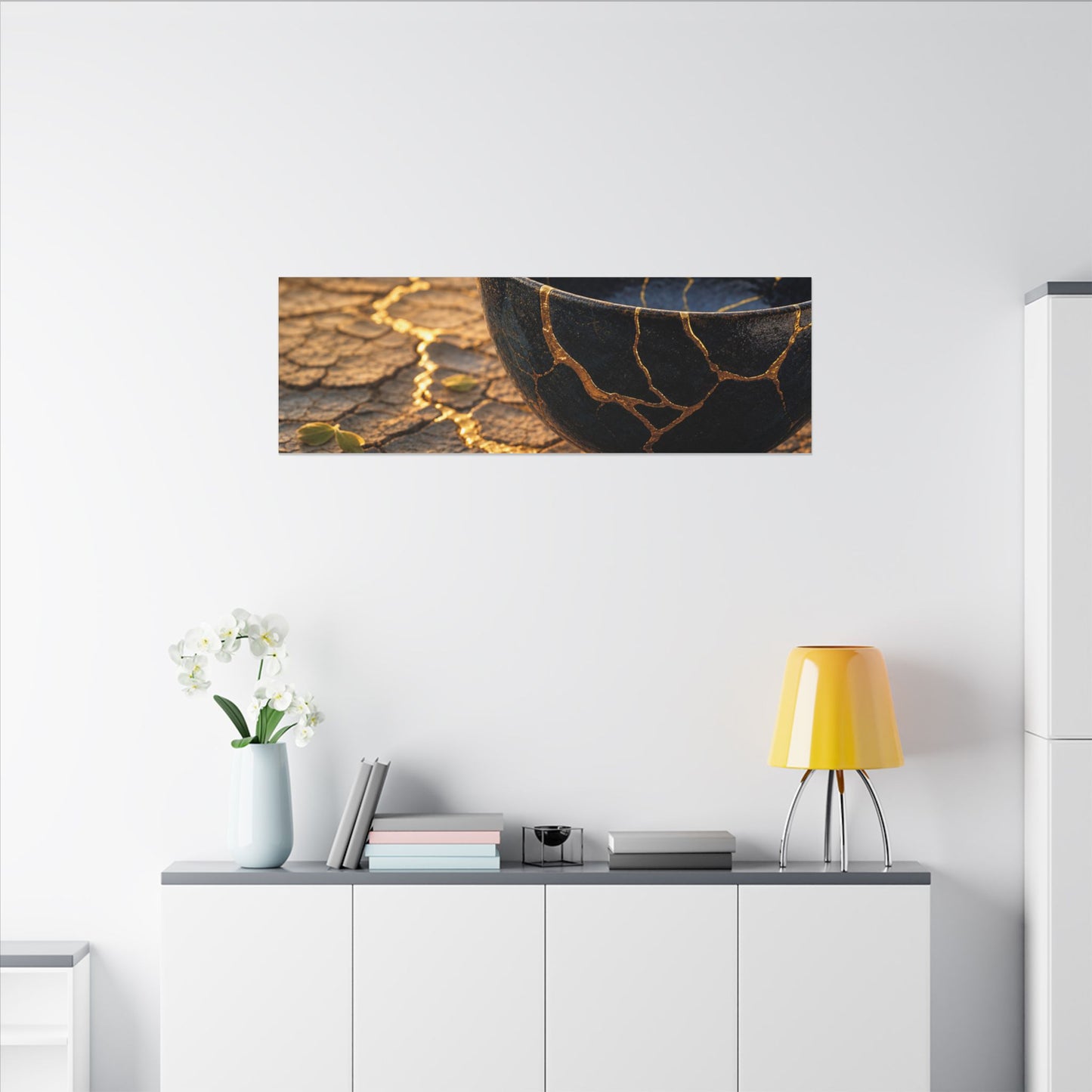 Golden Hour Cracked Earth Canvas Art - Kintsugi Fukinsei
