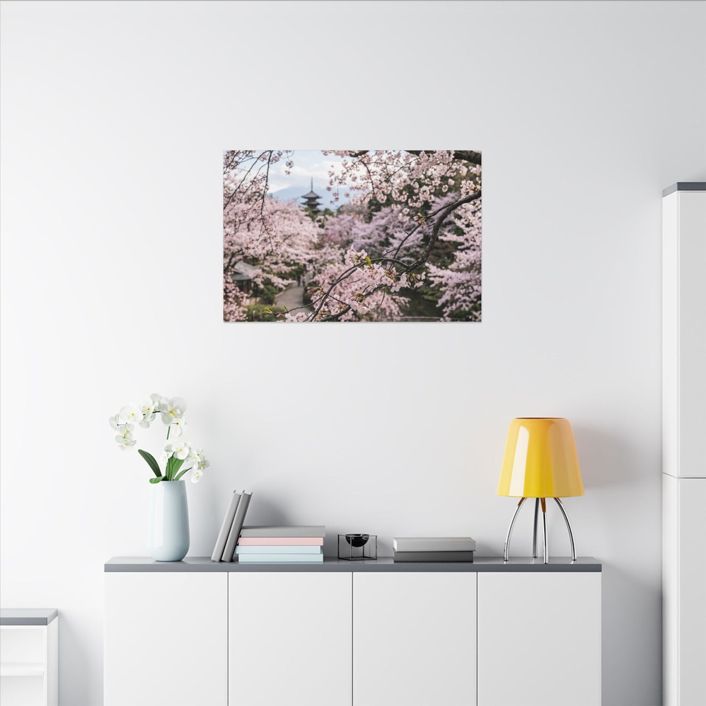 Fukinsei Cherry Blossom Canvas Art - Dark Japandi Moody Minimal