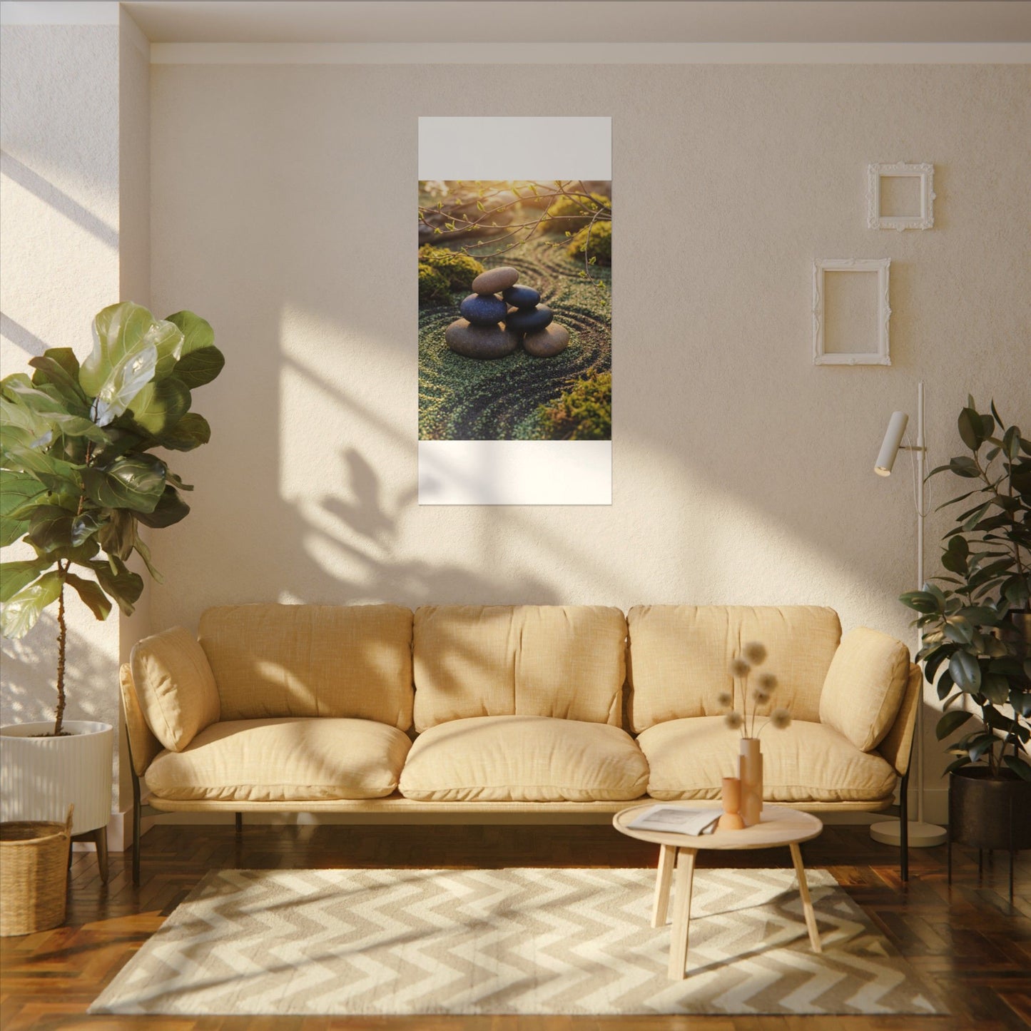 Zen River Stones in Golden Hour | Karesansui Canvas Art