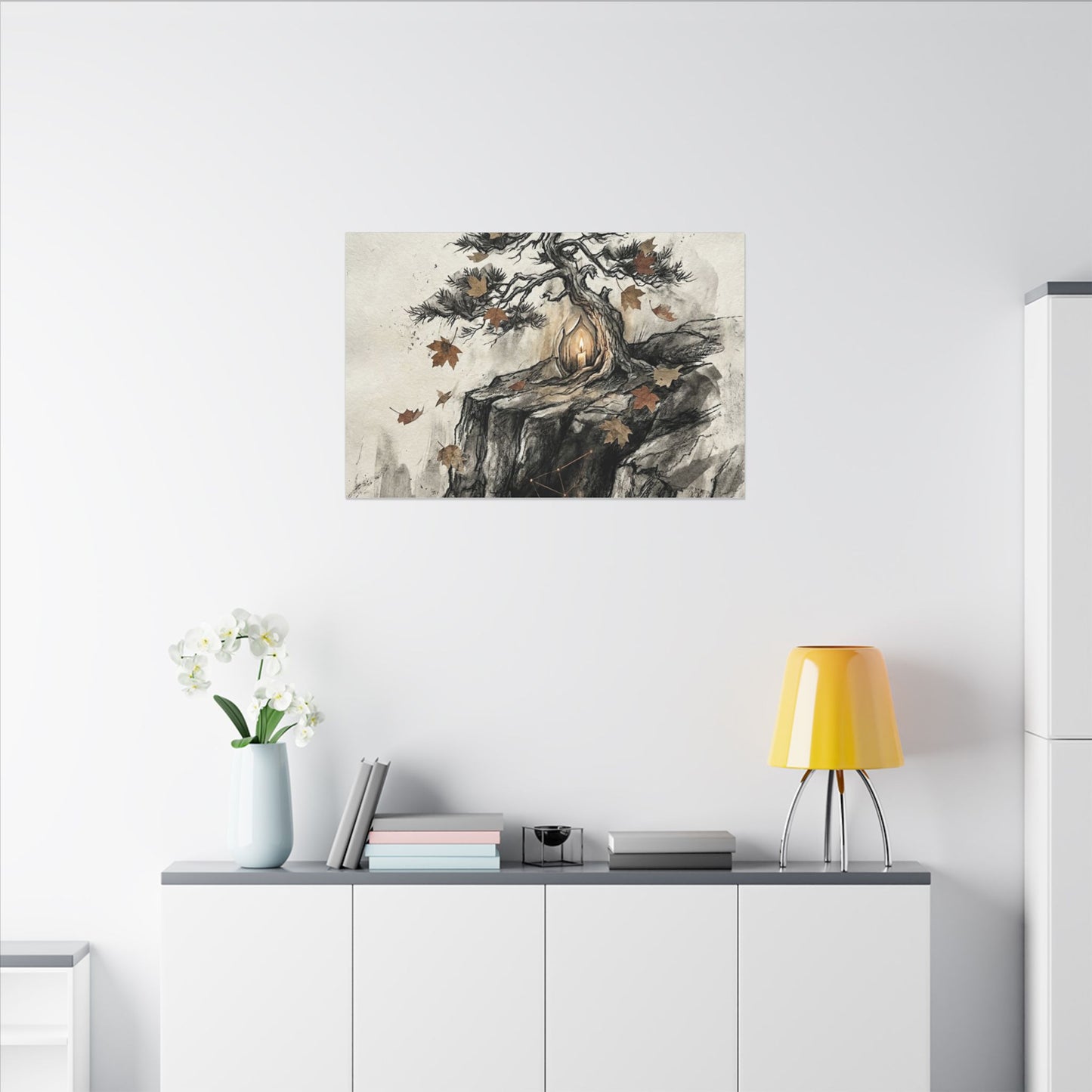 Pine Tree Autumn Canvas Art | Japandi Earthy Design