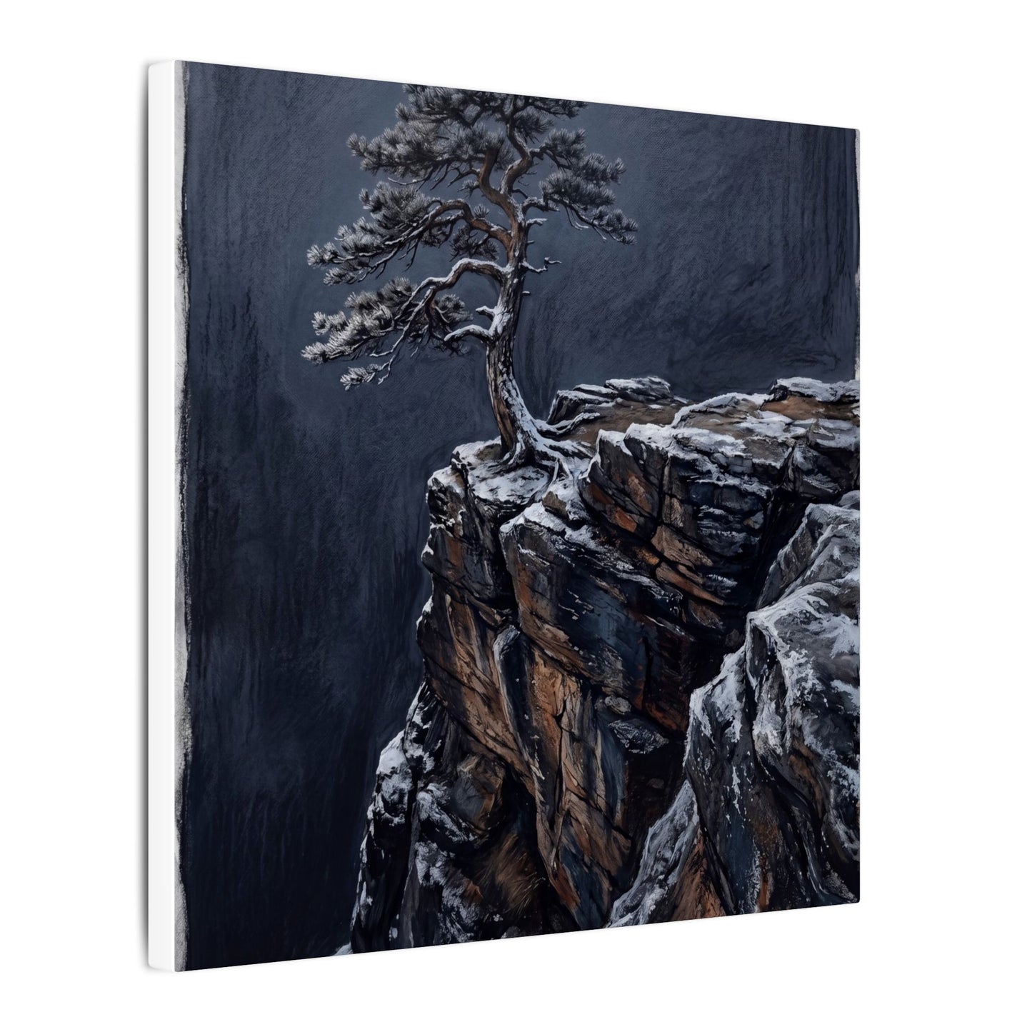 Dark Japandi Pine Tree in Dawn | Dark Texture Canvas Art