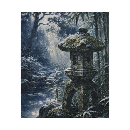 Zen Stone Lantern in Dappled | Sumi E Canvas Art