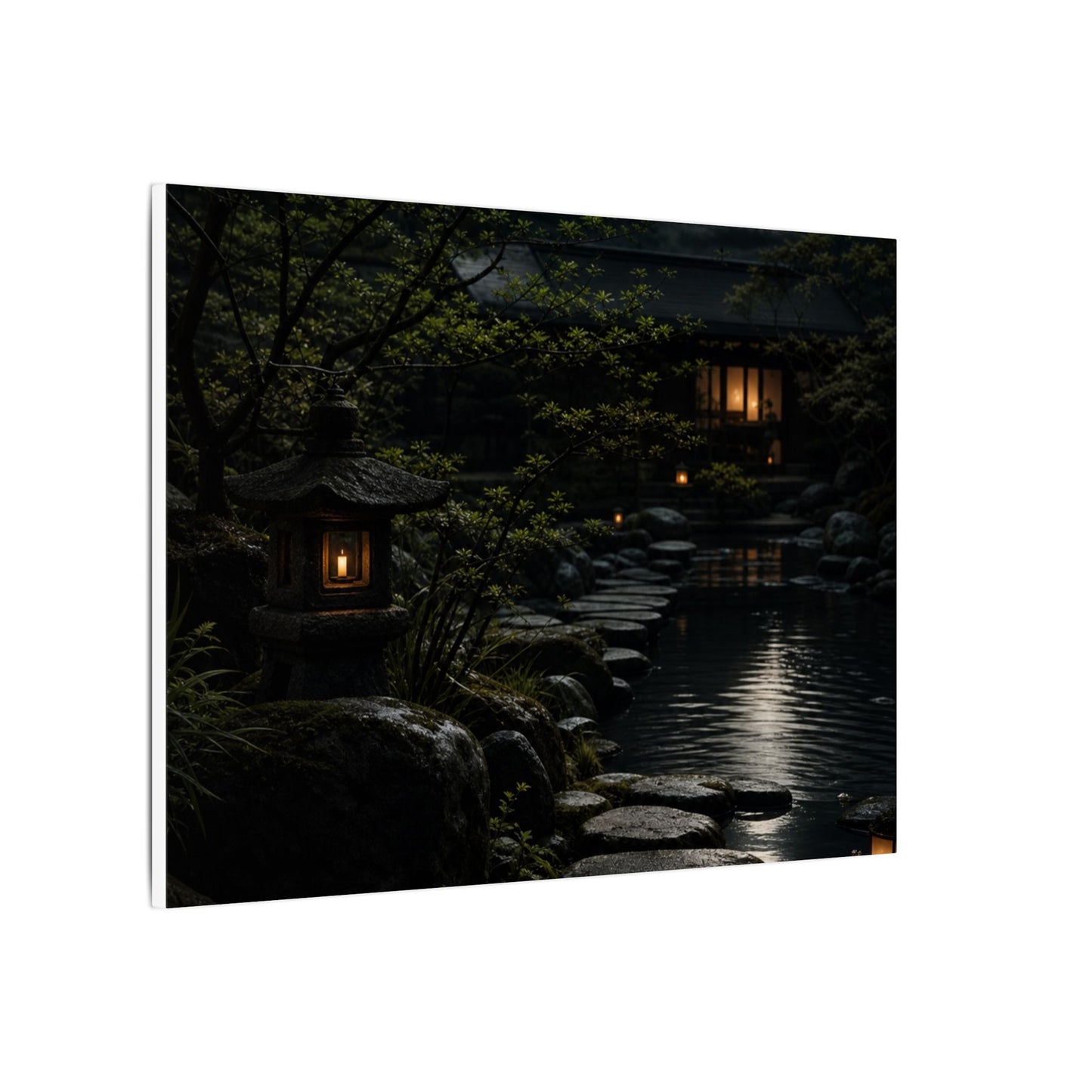 Moonlit Garden Shadow Zen Canvas Art | Sophisticated Dark Japandi Art