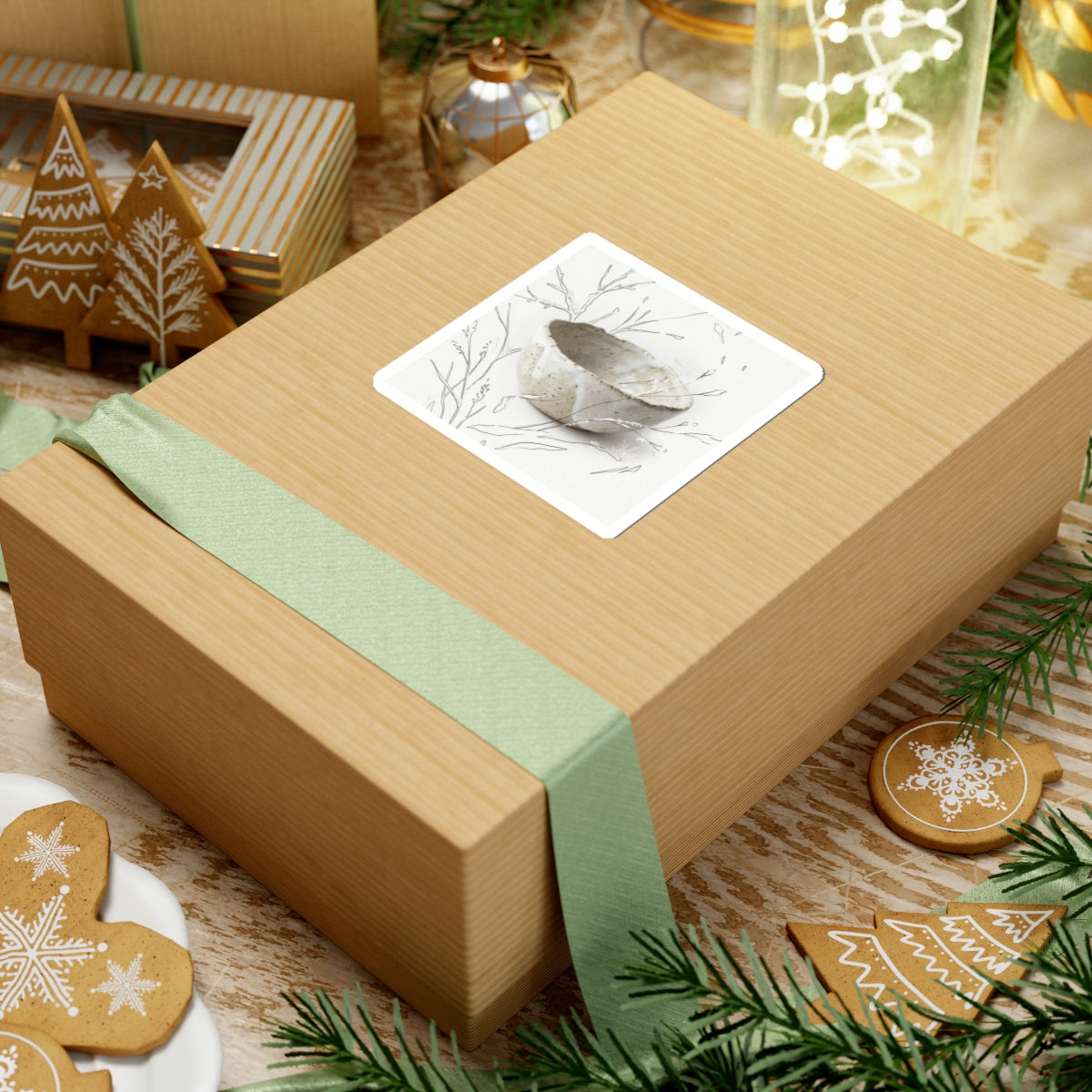 Winter Ceramic Bowl Minimal Line Sticker | Earthy Decor
