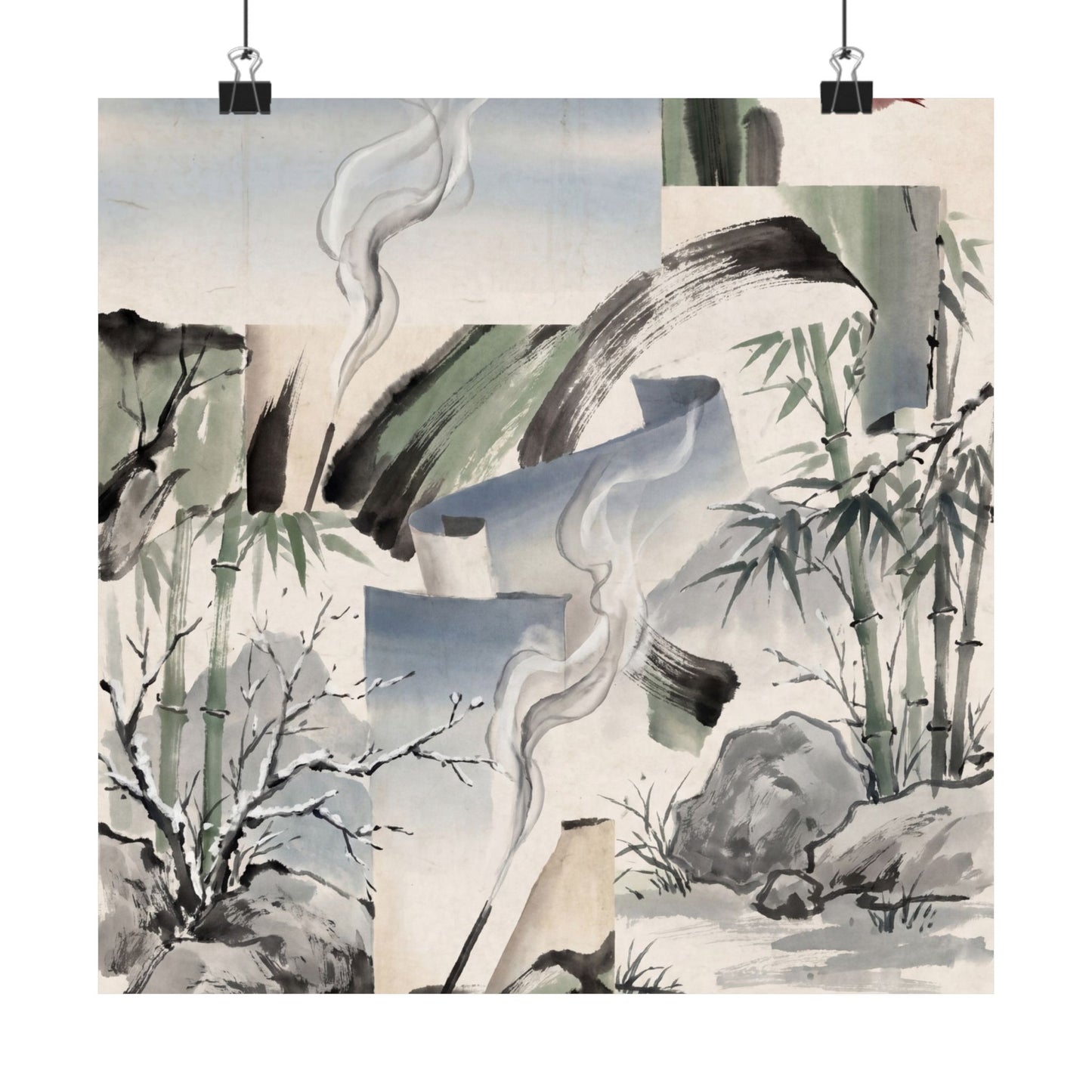 Serene Incense Smoke Wall Art Print - Sumi E Zen