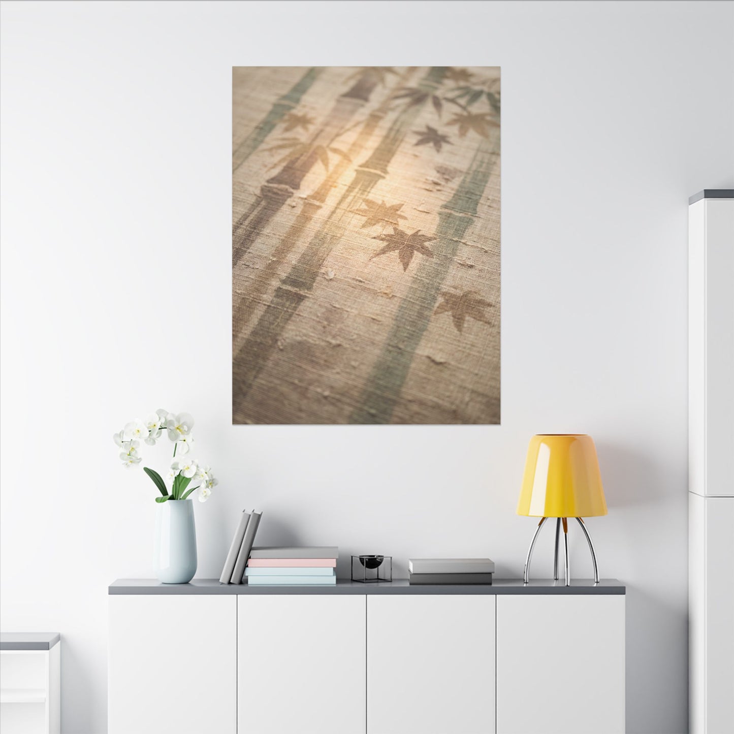 Autumn Bamboo Grove Japanese Pattern Canvas Art | Neutral Decor