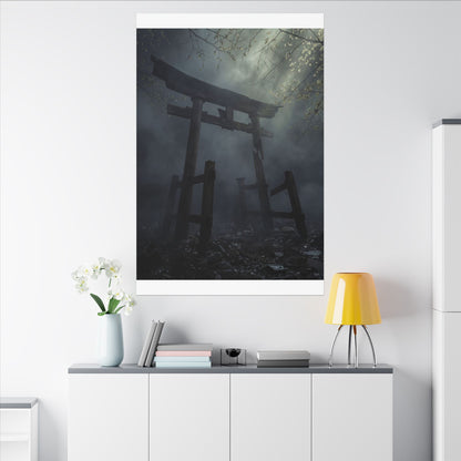 Dark Japandi Torii Gate in Dappled | Moody Minimal Canvas Art