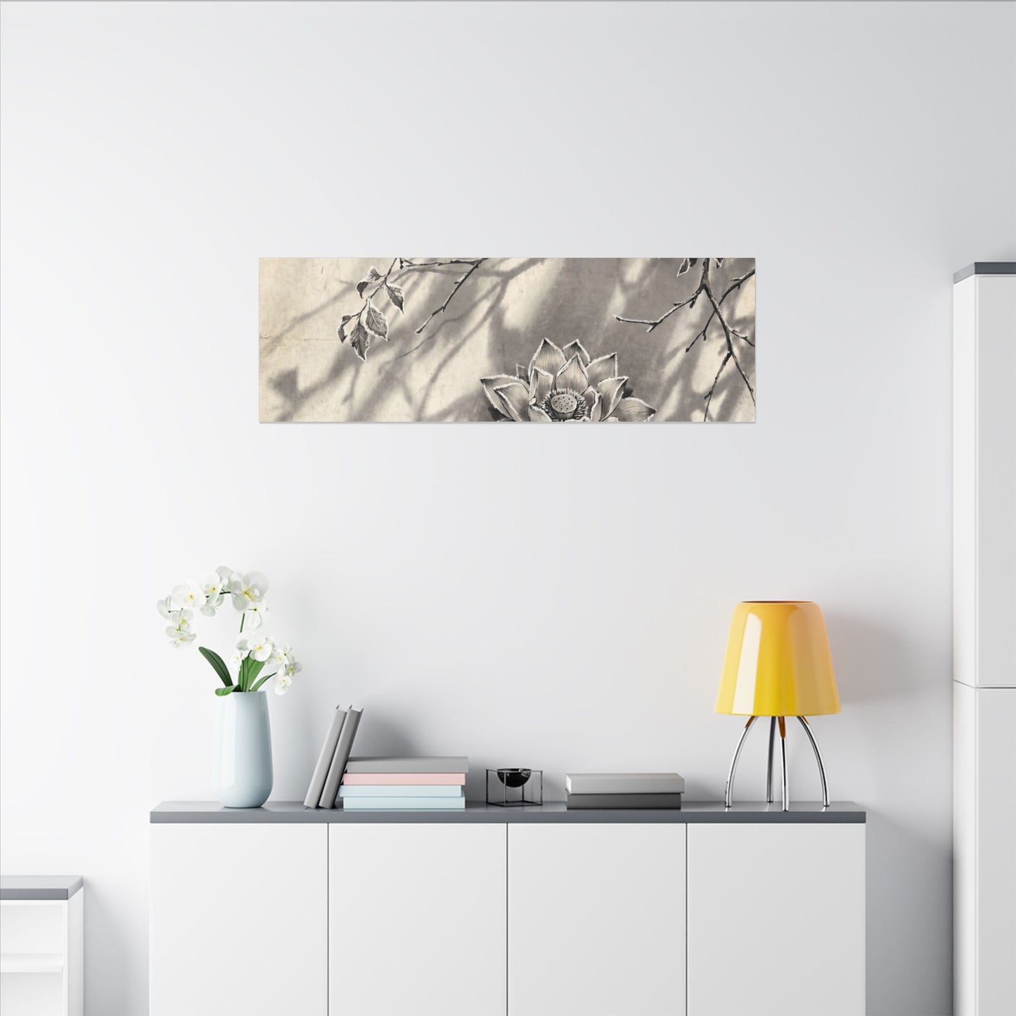 Winter Lotus Flower Sumi E Canvas Art | Contemplative Decor