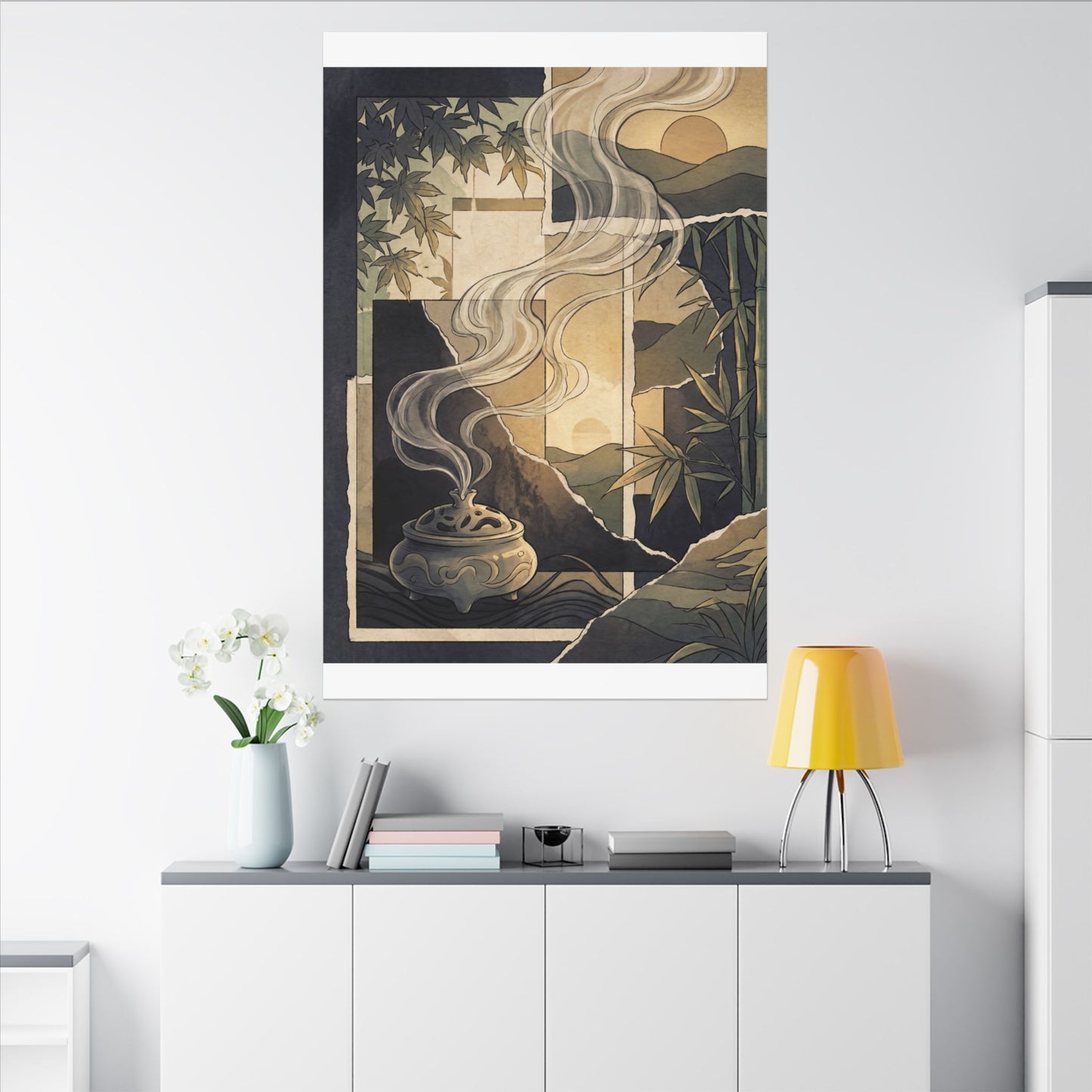 Tranquil Incense Smoke Canvas Art - Ukiyo E Inspired Zen