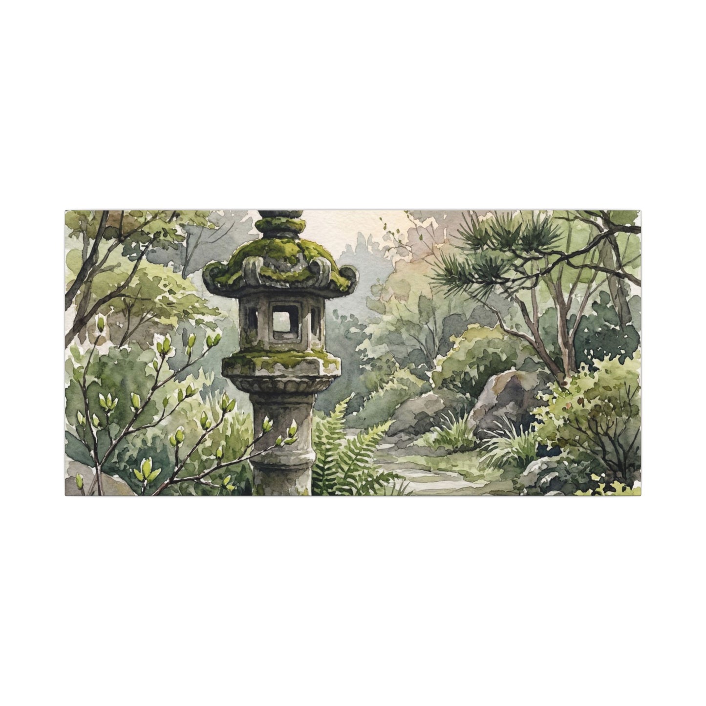Neutral Stone Lantern Canvas Art - Watercolor Japandi